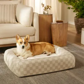Ruggable Small Dog Bed Indestructible Washable Waterproof Cover Calming Memory Foam, Plush Crate for Dogs - 28 inch, up to 25lbs, Non Slip Couch, Premium Donut Sides Charlee Checkered Neutral