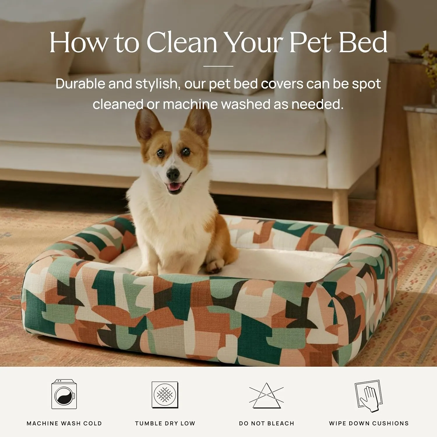 Ruggable Small Dog Bed Indestructible Washable Waterproof Cover Calming Memory Foam, Plush Crate for Dogs - 28 inch, up to 25lbs, Non Slip Couch, Premium Donut Sides Charlee Checkered Neutral