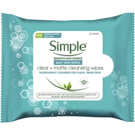 Simple Daily Skin Detox Clear   Matte Cleansing Wipes, Cleanses for Clear and Fresh Skin, 25 Count (Pack of 3)