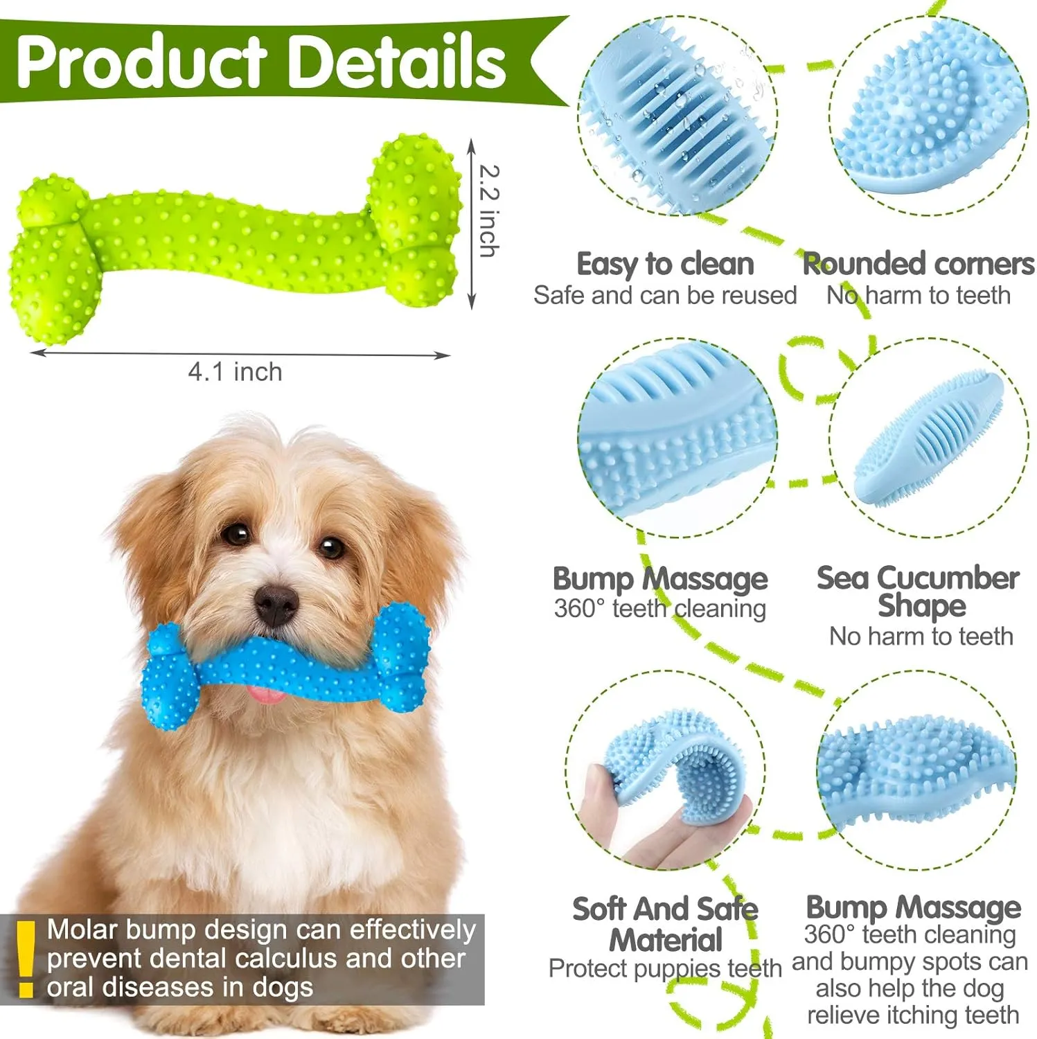 Skylety 6 Pcs Puppy Teething Chew Rings Toys Rubber Bone Shaped Puppy Teething Toy Pet for 2-8 Months Cleaning and Relieving Itching(Blue, Pink, Yellow Green)