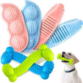 Skylety 6 Pcs Puppy Teething Chew Rings Toys Rubber Bone Shaped Puppy Teething Toy Pet for 2-8 Months Cleaning and Relieving Itching(Blue, Pink, Yellow Green)