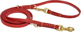 Soft Multi-Function 6 in 1 Leather Training Walking Leash, Hands Free, Dual, Crossbody for Medium and Large Dogs (8 Foot*5/8", Red)