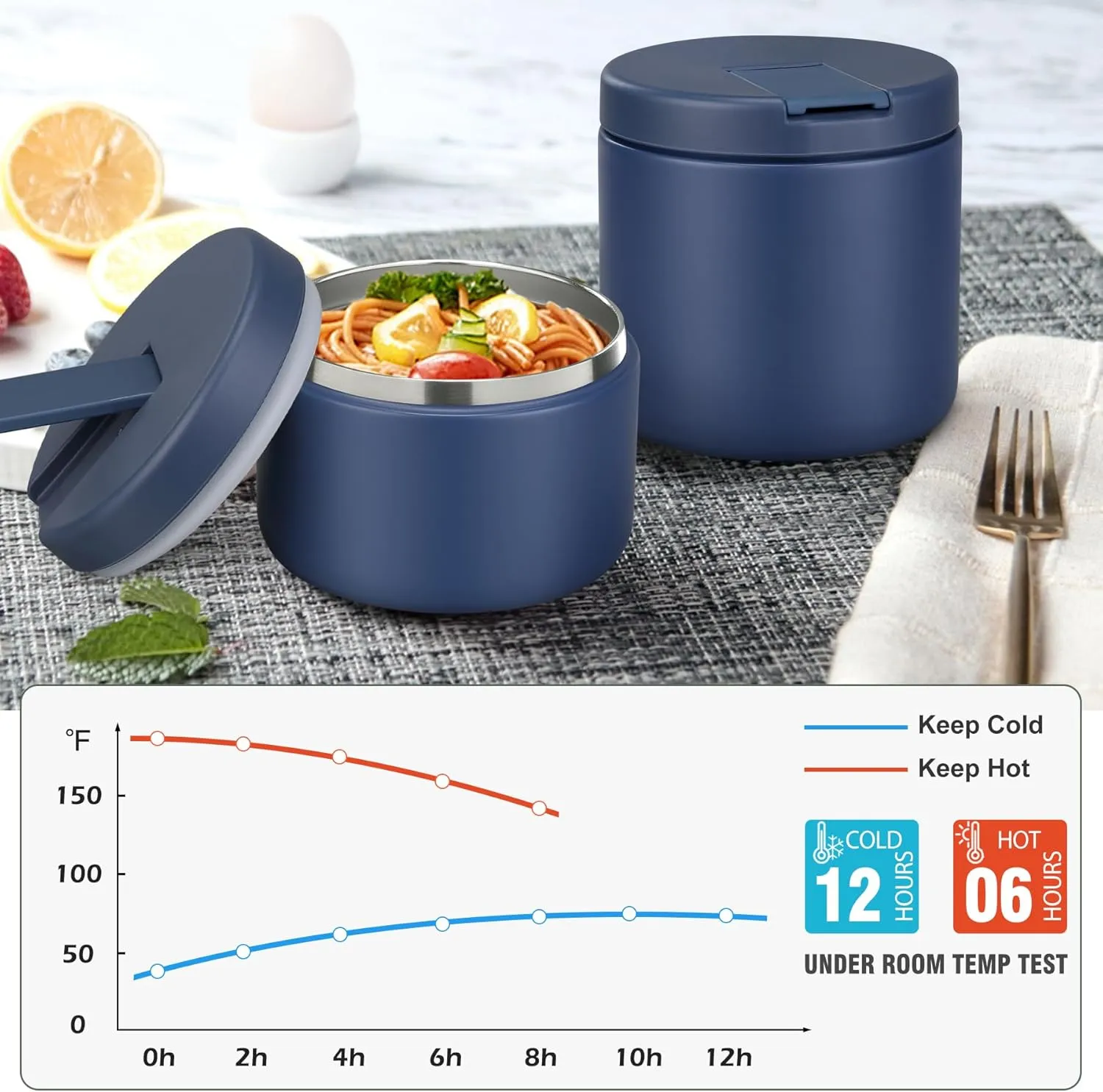 Soup Thermo for Hot Food Insulated Vacuum Food Jar with Buckle Lid, Stainless Steel Wide Mouth Leak Proof Lunch Container for School Travel Blue