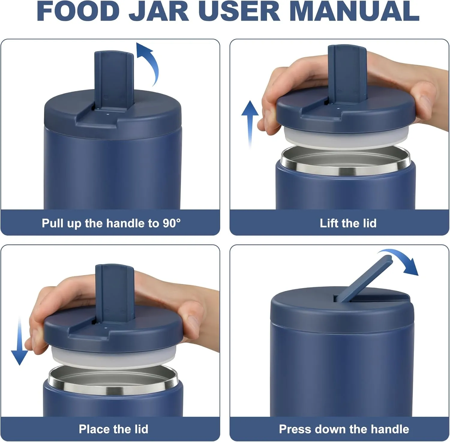 Soup Thermo for Hot Food Insulated Vacuum Food Jar with Buckle Lid, Stainless Steel Wide Mouth Leak Proof Lunch Container for School Travel Blue