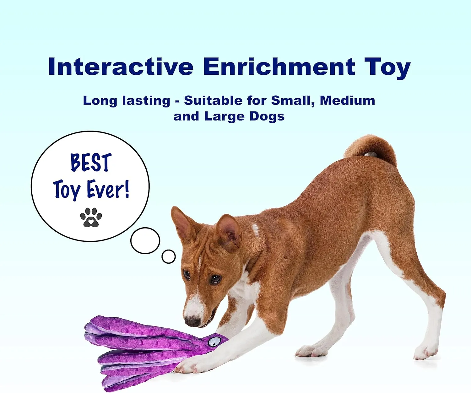 Squeaky Dog Toys for Small, Medium and Large Breeds - Durable and Soft Crinkle Plush Puppy Toys for Boredom (Purple Octopus 1PC)
