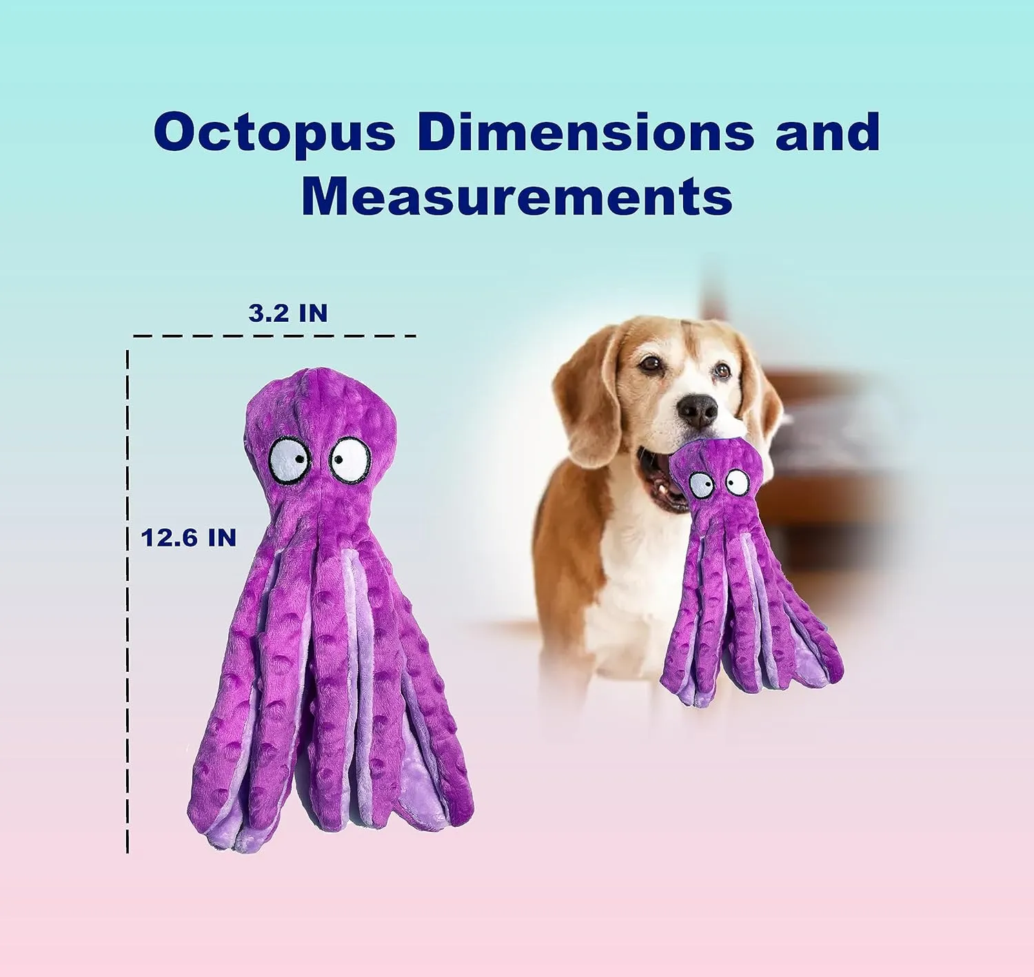 Squeaky Dog Toys for Small, Medium and Large Breeds - Durable and Soft Crinkle Plush Puppy Toys for Boredom (Purple Octopus 1PC)