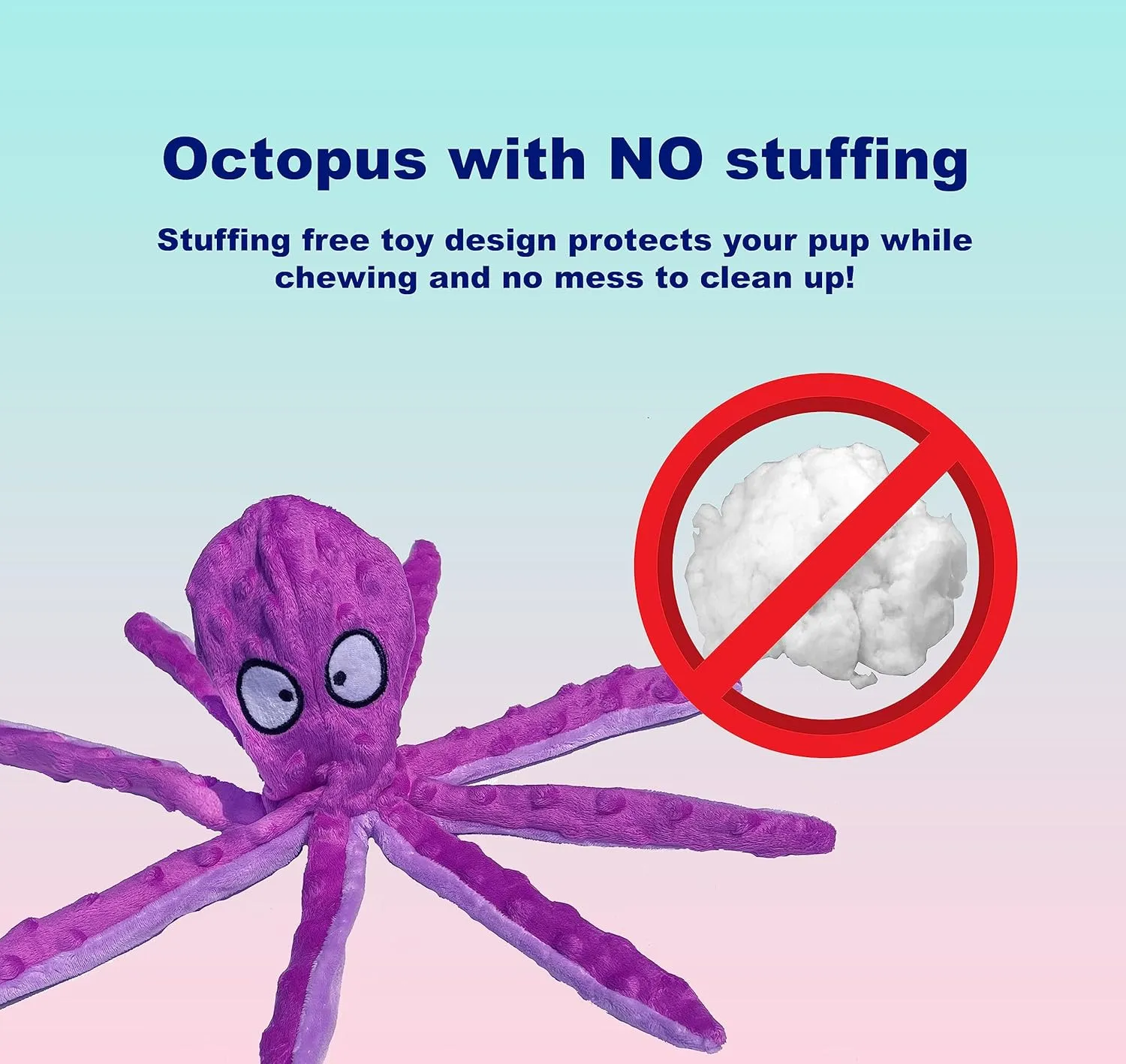 Squeaky Dog Toys for Small, Medium and Large Breeds - Durable and Soft Crinkle Plush Puppy Toys for Boredom (Purple Octopus 1PC)