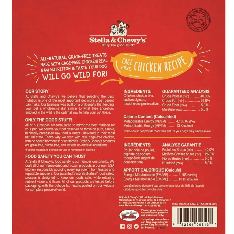 Stella & Chewy's Wild Weenies Cage-Free Chicken Recipe Freeze-Dried Dog Treats 3.25 oz