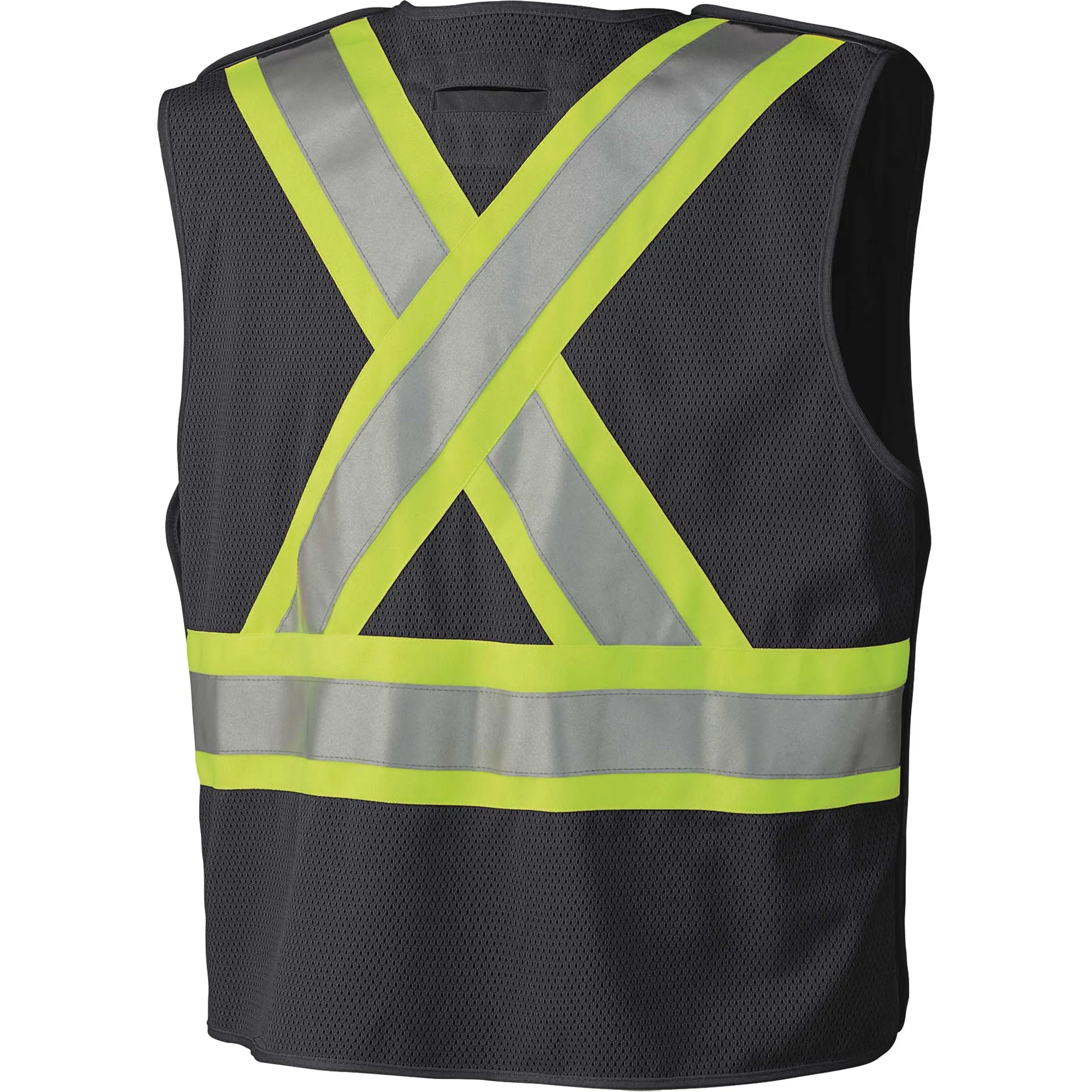 Tear-Away Safety Mesh-Back Vest, Black, Large, Polyester