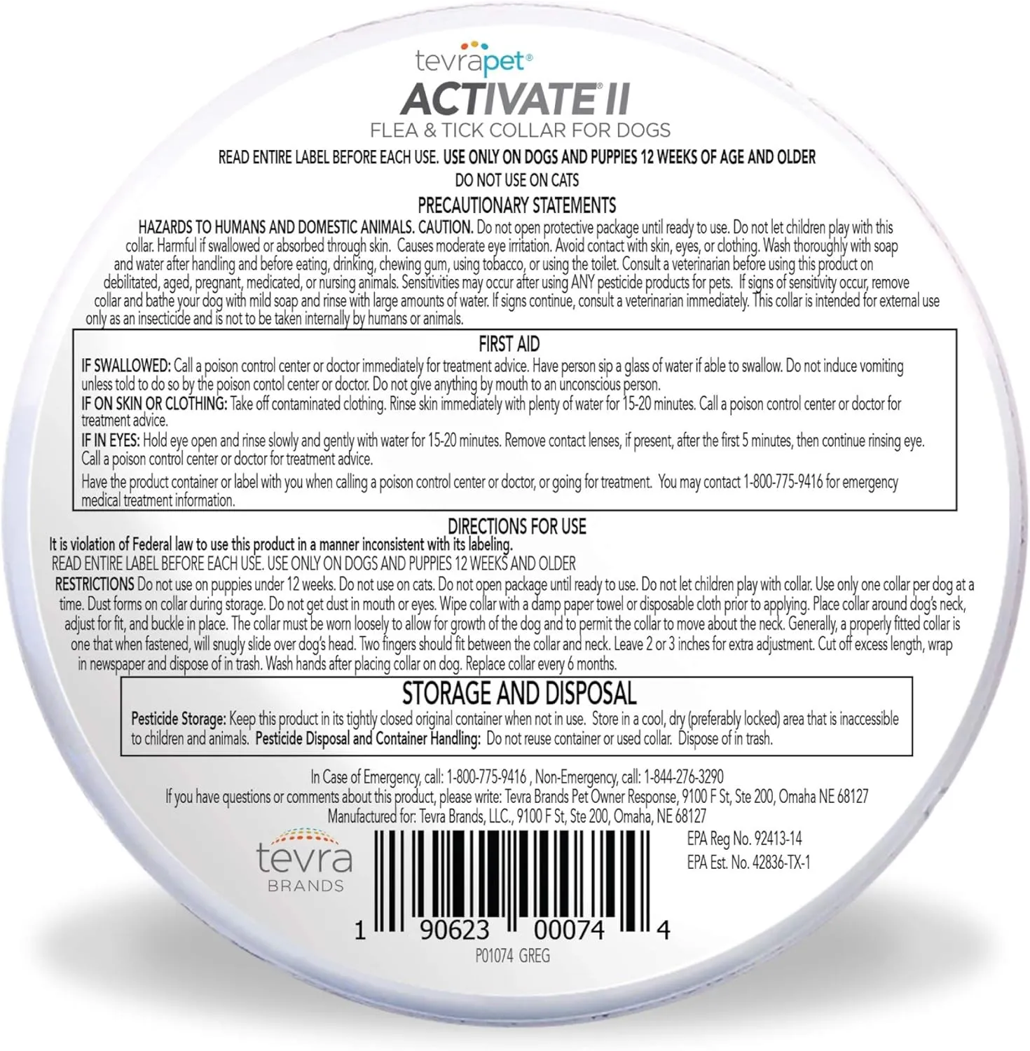 TevraPet Activate II Flea and Tick Collar for Dogs, 12 Months Prevention, 2 Count, One Size Fits All