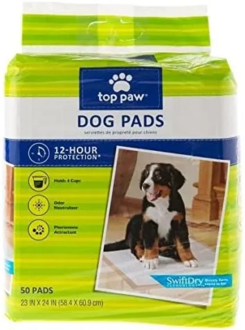 Top Paw Dog Pads for Puppy Training, Indoor Dogs or Apartment Living, or Dogs with Incontinence. 12-hour Protection - 50 Count