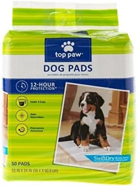 Top Paw Dog Pads for Puppy Training, Indoor Dogs or Apartment Living, or Dogs with Incontinence. 12-hour Protection - 50 Count