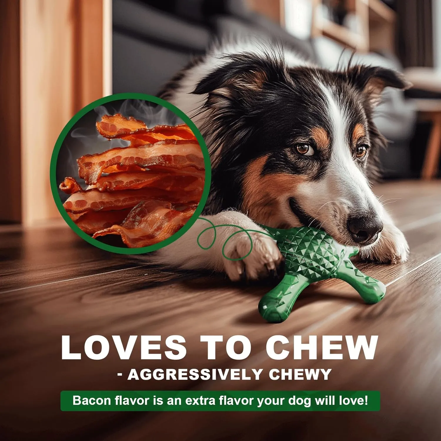 Tough Dog Chew Toy for Aggressive Chewers  Durable Bacon Flavored Nylon Bone for Large Dogs, Fillable Dental Toy for Teething, Indoor Chewing & Crate Training, Boredom Relief Gift
