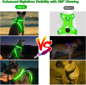 Visinite LED Dog Harness - USB Rechargeable Light Up Vest, 2 Illuminate Modes, Glow in The Dark, Adjustable for Night Walking Safety