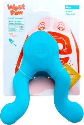 WEST PAW Zogoflex Tizzi Treat Dispensing Dog Toy  Interactive Play Toy for Dogs, Puppies  Floatable, High-Flying Dog Toys for Fetch, Catch, Tug of War, Recyclable, Dishwasher Safe, Large Aqua Blue