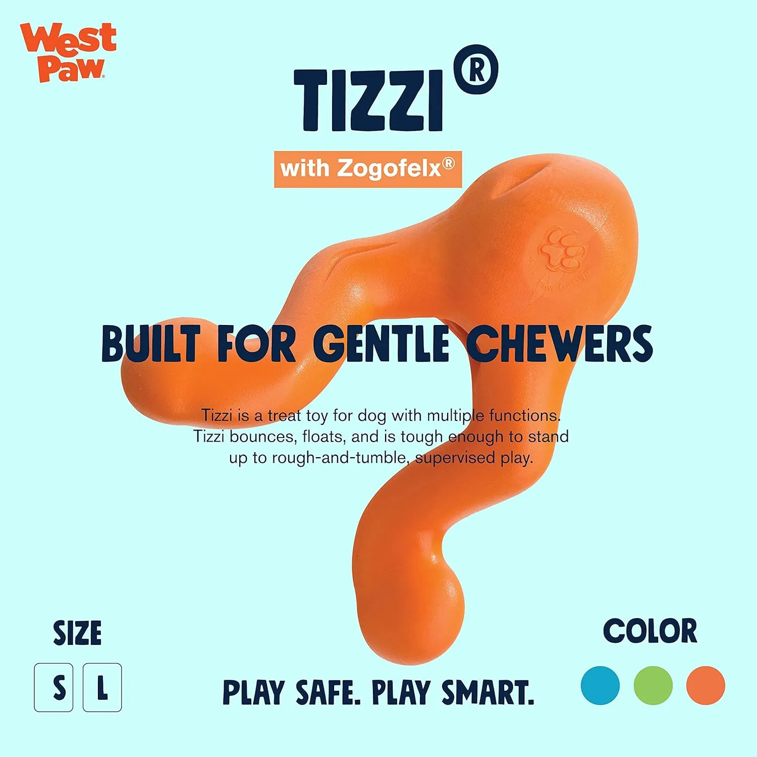 WEST PAW Zogoflex Tizzi Treat Dispensing Dog Toy  Interactive Play Toy for Dogs, Puppies  Floatable, High-Flying Dog Toys for Fetch, Catch, Tug of War, Recyclable, Dishwasher Safe, Large, Tangerine