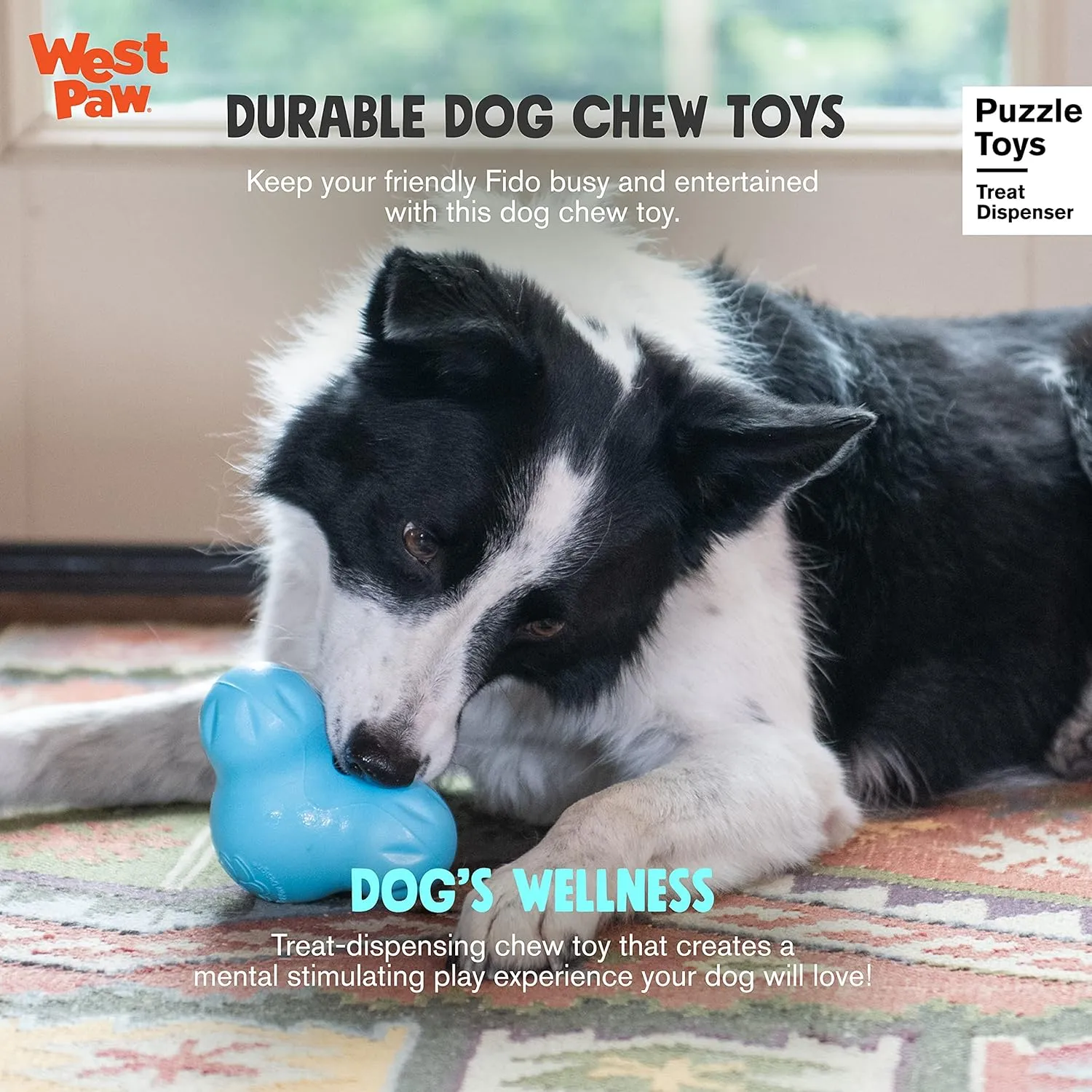 West Paw Zogoflex Tux Interactive Treat Dispensing Dog Chew Toy for Aggressive Chewers, Granny Smith, Small