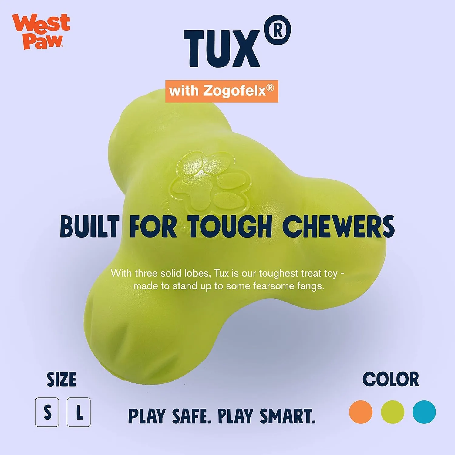 West Paw Zogoflex Tux Interactive Treat Dispensing Dog Chew Toy for Aggressive Chewers, Granny Smith, Small