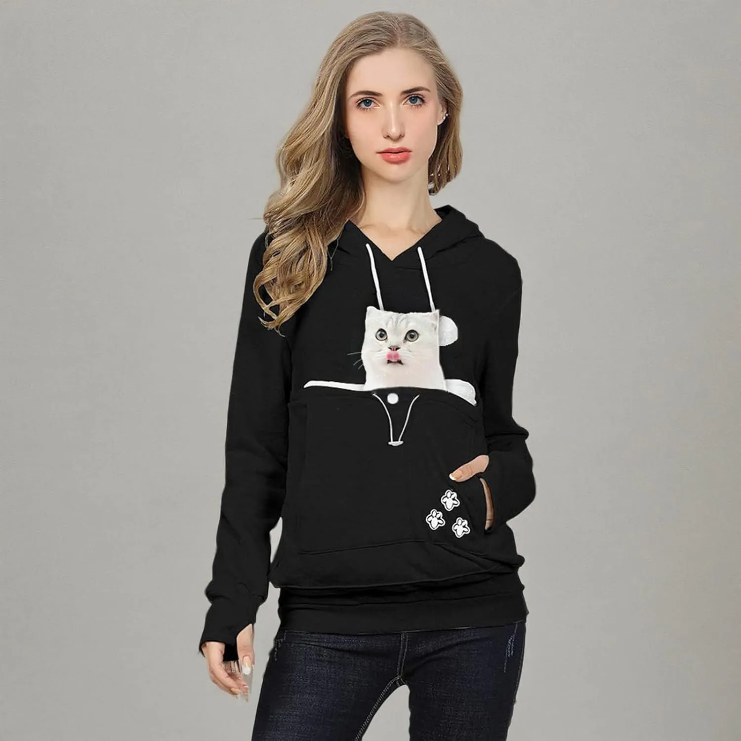 XUDREZ Unisex Big Pouch Hoodie Long Sleeve Pet Dog Holder Carrier Sweatshirt Hooded Pocket Kangaroo Hoodie