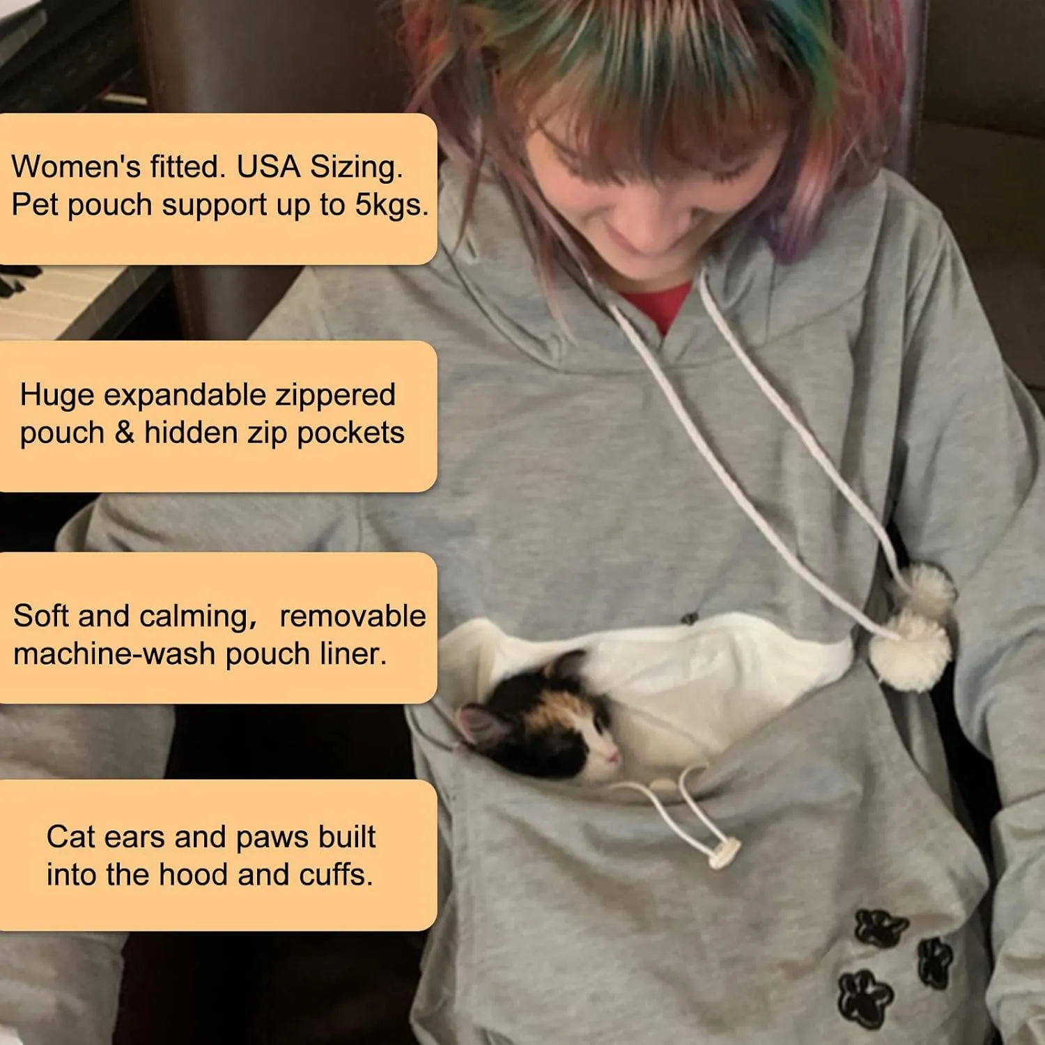 XUDREZ Unisex Big Pouch Hoodie Long Sleeve Pet Dog Holder Carrier Sweatshirt Hooded Pocket Kangaroo Hoodie