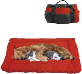 YOFANG 36"x25" Outdoor Travel Dog Bed,Portable Crate Mat Waterproof Anti-Slip, Kennel Pad Washable,Pet Camping Beds Ripstop 1200D Nylon Fabric,Easy to Clean for for Large Medium Dogs or Cats,Red