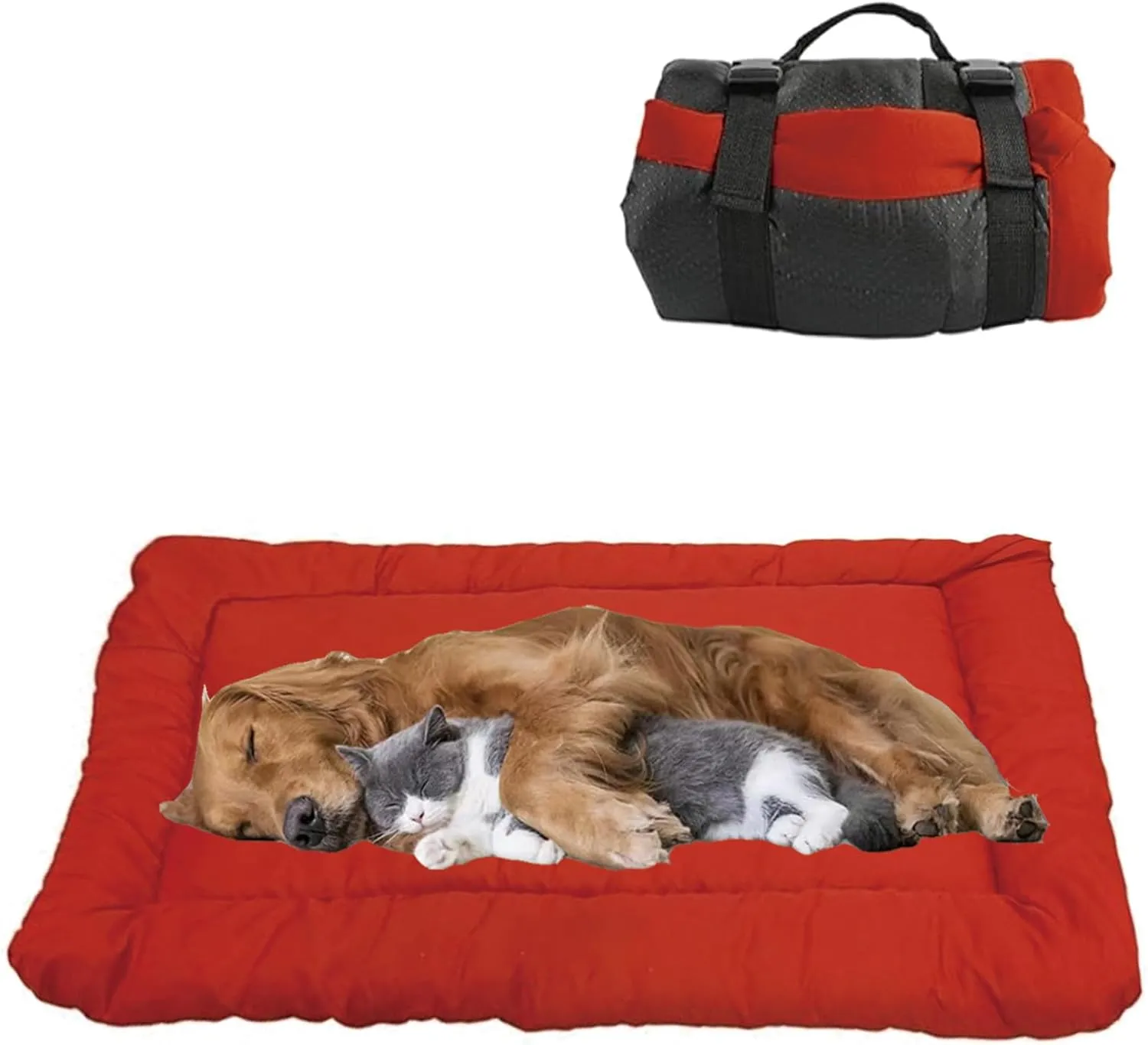 YOFANG 36"x25" Outdoor Travel Dog Bed,Portable Crate Mat Waterproof Anti-Slip, Kennel Pad Washable,Pet Camping Beds Ripstop 1200D Nylon Fabric,Easy to Clean for for Large Medium Dogs or Cats,Red